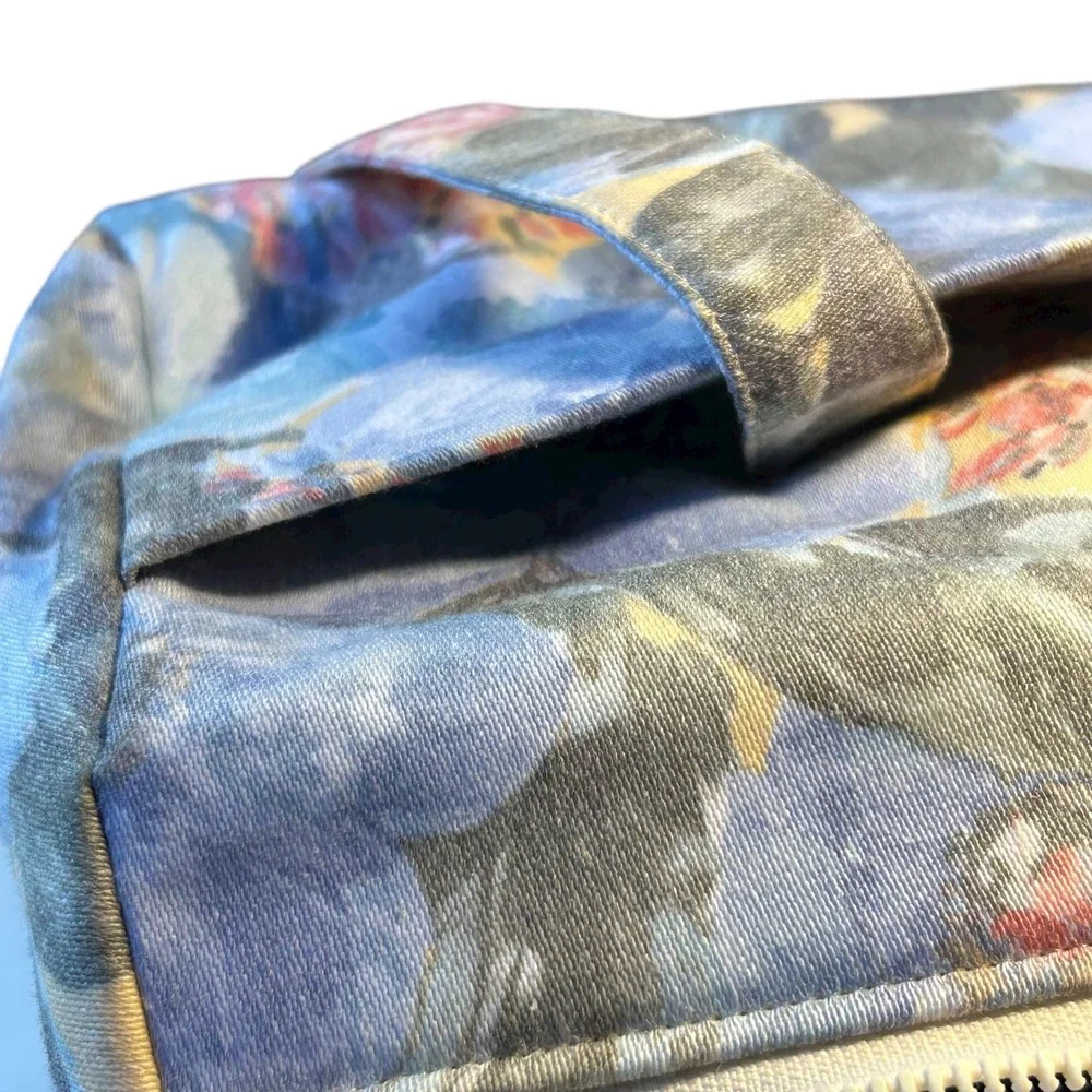 Margaret Smith‎ Floral Watercolor Canvas Zip Tote Bag Gardiner Maine Vtg 70s-80s